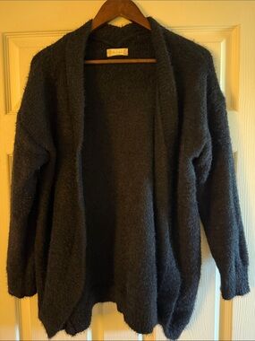 Altar'd State Women's Dark Charcoal Fuzzy Open-Front Cardigan